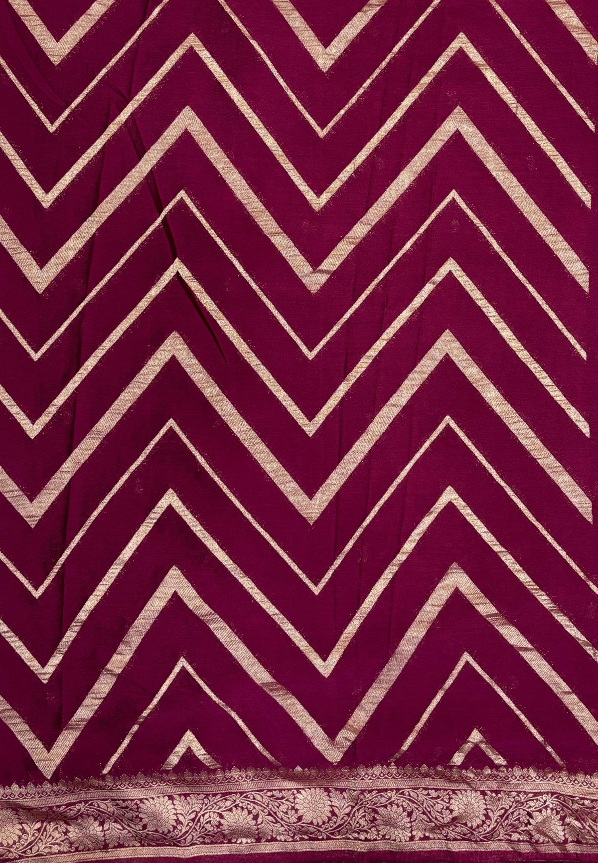 Chinon Silk Saree-Wine with Antique Floral Border