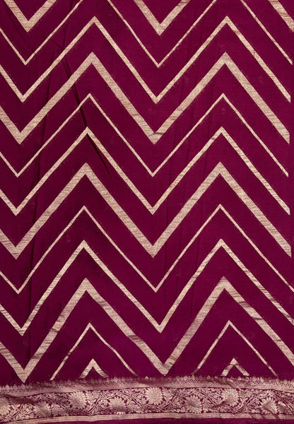 Chinon Silk Saree-Wine with Antique Floral Border