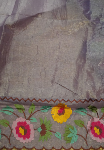 Organza Saree -Lavender with Floral Border