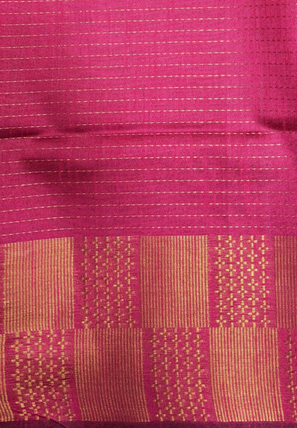 Semi Raw Silk Saree-Grass Green In Checkered Zari With Contrast Border