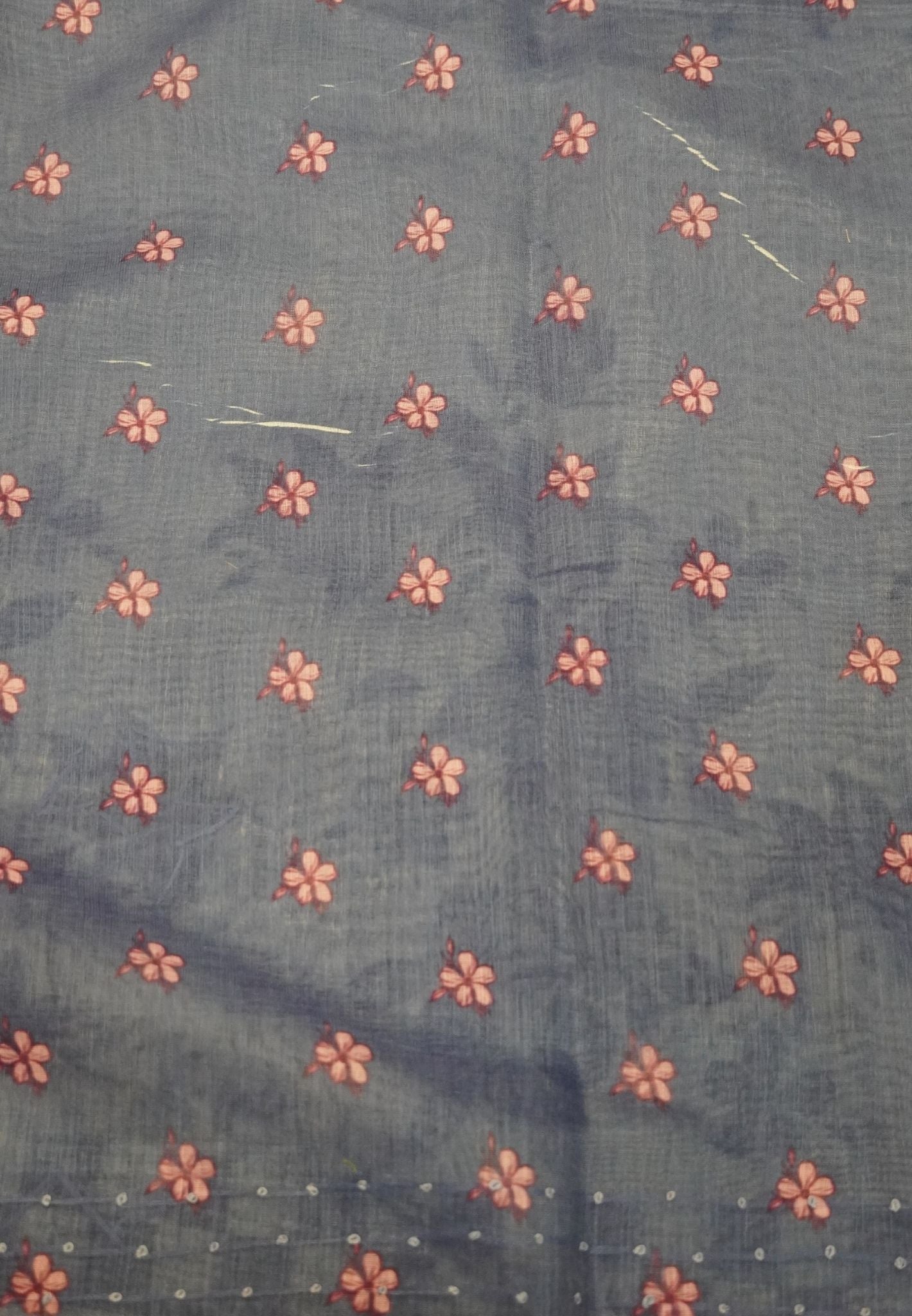 Linen Saree-Blue Checkered Border with French Knot