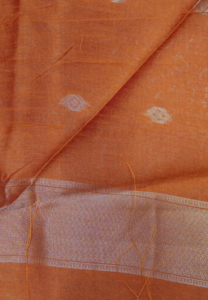 Semi Raw Silk Saree - Orange in Kolam Pattern