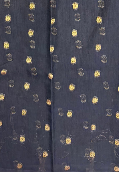 Soft Jute Tussar Saree-Black In Square Check Zari Border