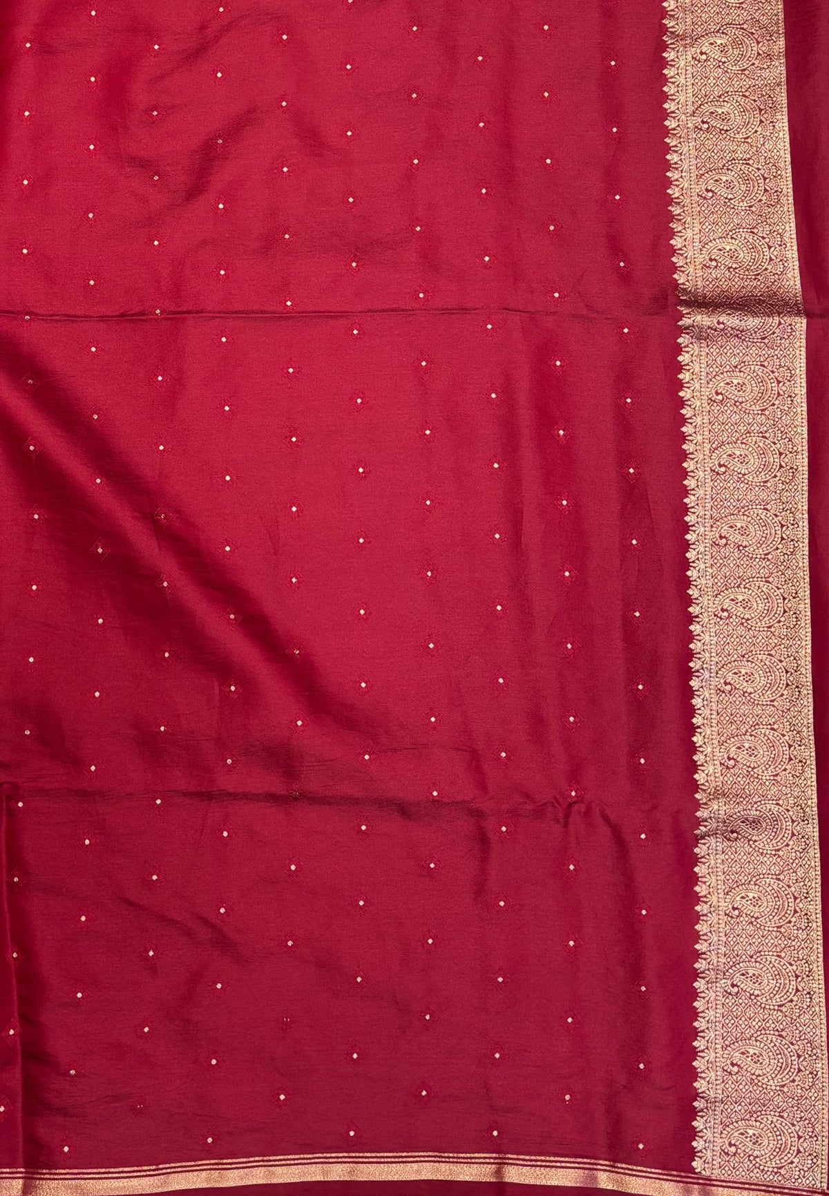 Gaji Silk Saree-Maroon in Paisley Jhumka Zari Border