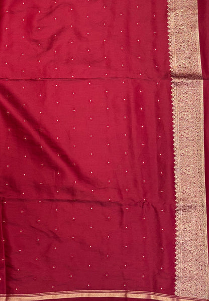 Gaji Silk Saree-Maroon in Paisley Jhumka Zari Border