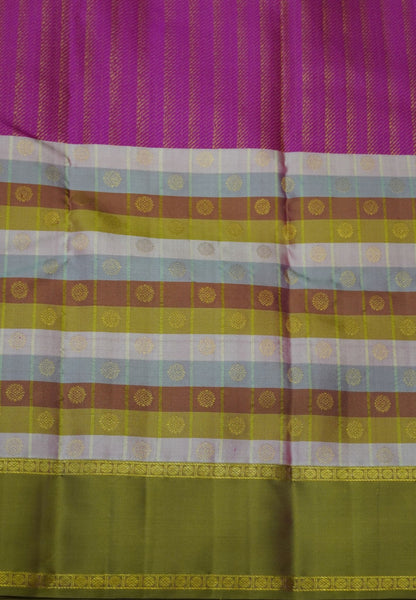 Pure Silk Saree – Rani Pink Checks with Olive Green Border