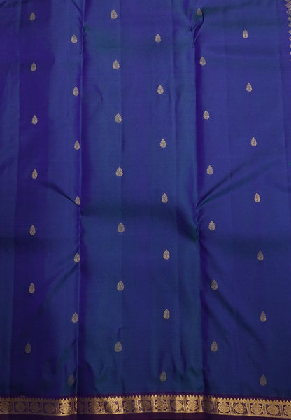 Pure Kanchipuram Silk Saree-Ms Blue with Small Border