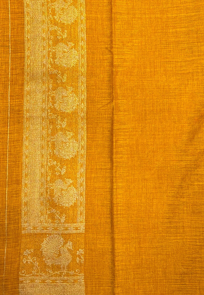 Tussar Linen Saree-Magenta Purple in Traditional Peacock Floral Zari with Contrast Border