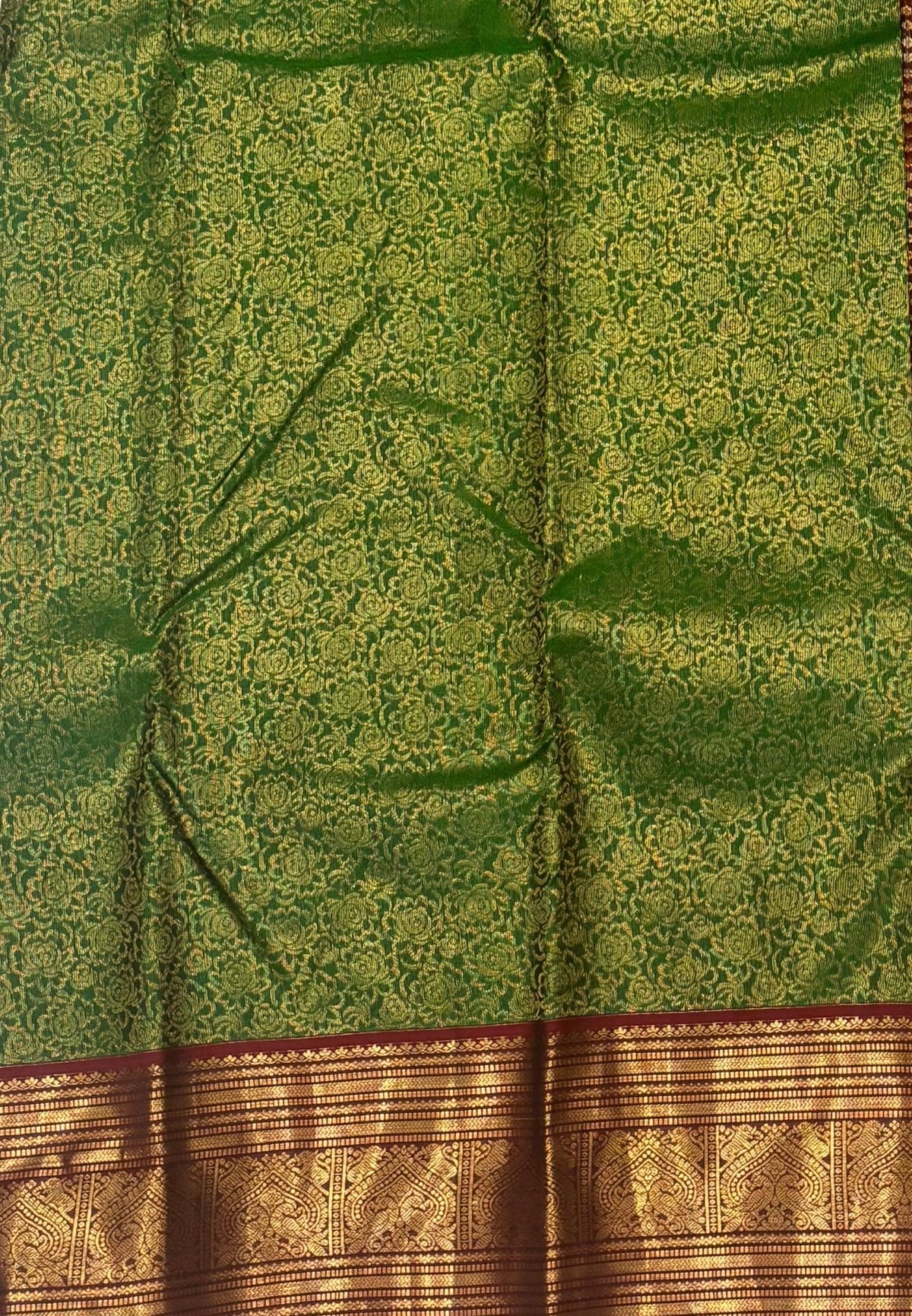 Pure Kanchipuram Silk Saree-Green with Contrast Border