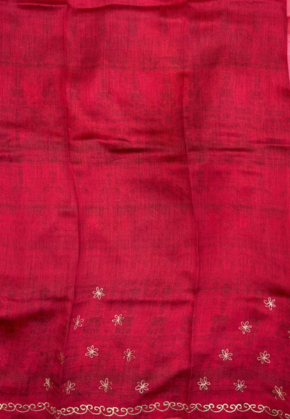 Pure Organza Saree-Dark Pink In Curved Scroll Zari Border