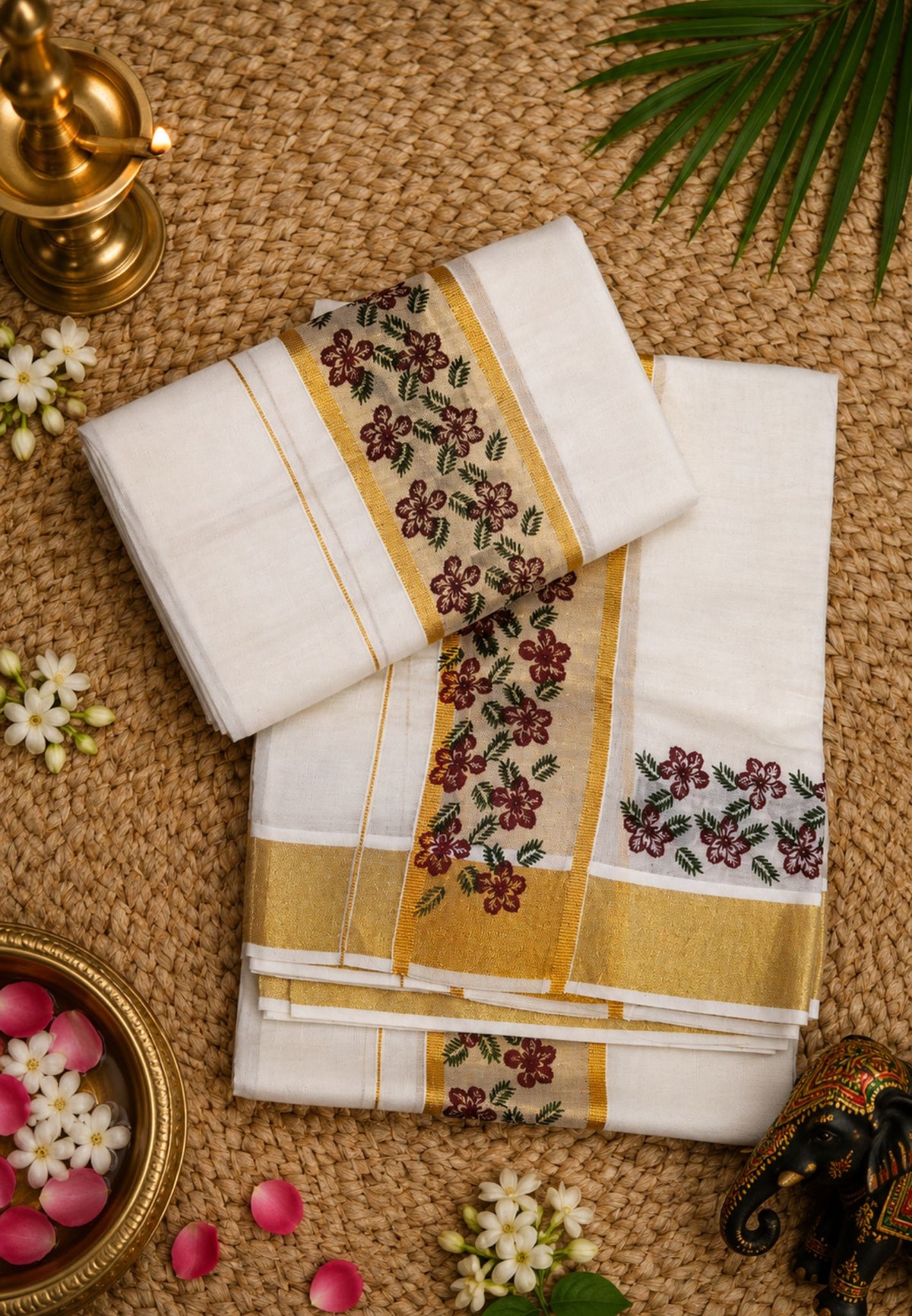 Cotton Set Mund-Off White with Floral Motifs