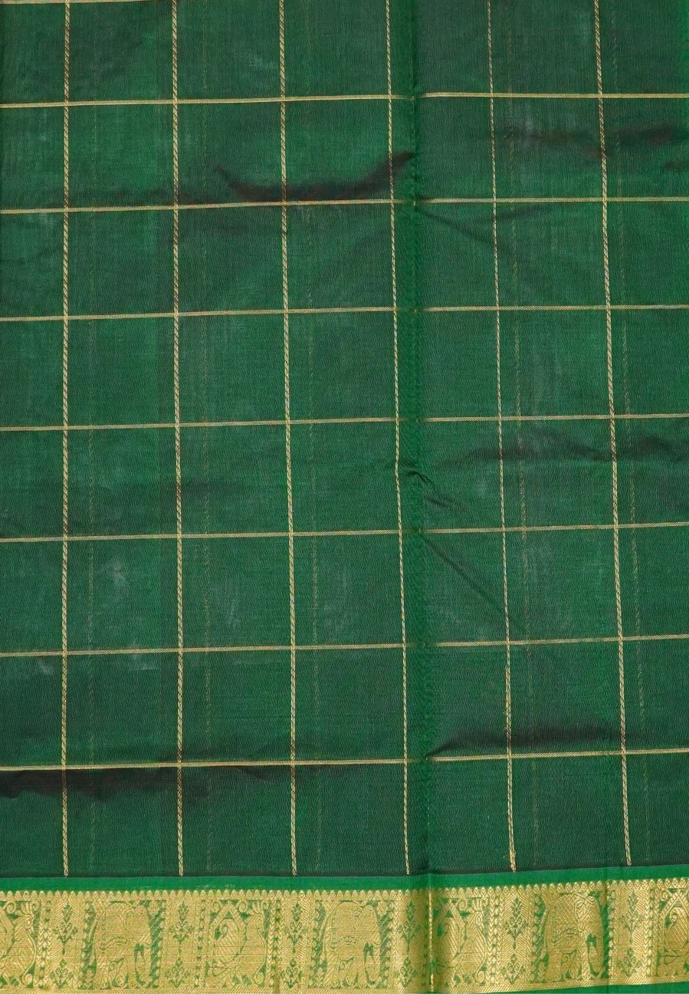 Pure Silk Cotton Saree – Coffee Brown with Buttas in Checked Pattern