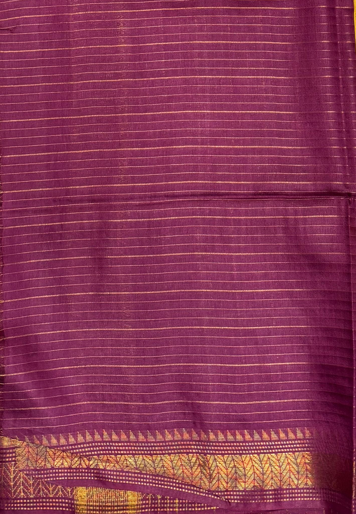 Semi Bhagalpur Tussar Saree-Yellow in Zari checks with Contrast Border