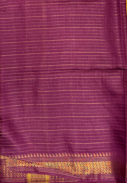 Semi Bhagalpur Tussar Saree-Yellow in Zari checks with Contrast Border