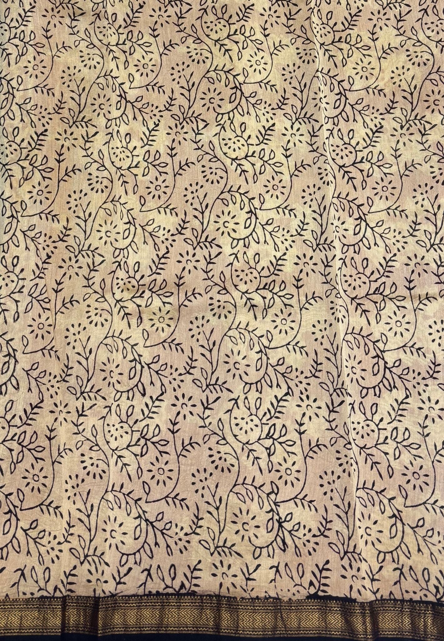 Pure Maheshwari Silk Cotton Saree-Beige