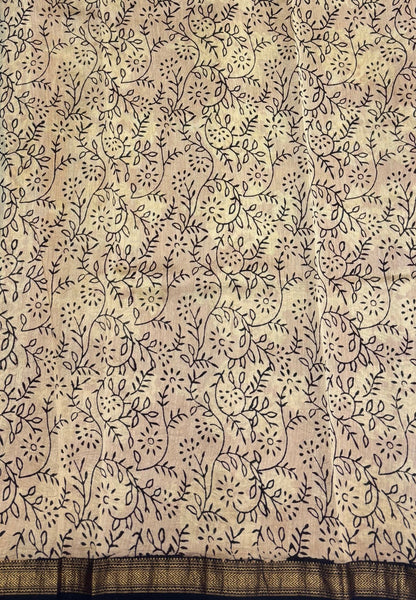 Pure Maheshwari Silk Cotton Saree-Beige