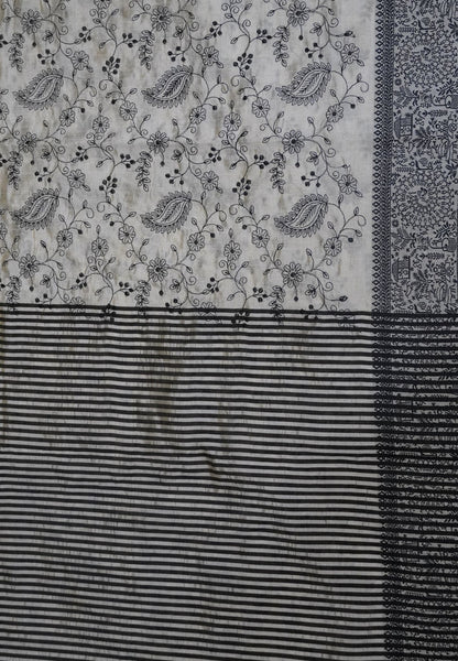 Tussar saree-Off white with floral Embroidery