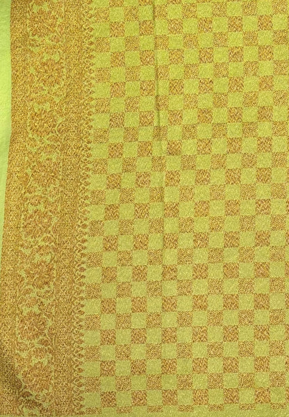 Banarasi Crepe Saree-Khaki In Square Check Brocade With Contrast Border