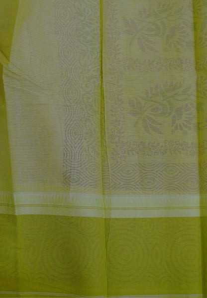 Pure Cotton Saree-Cream with Fluorescent Green in Kamala Vanam Pattern