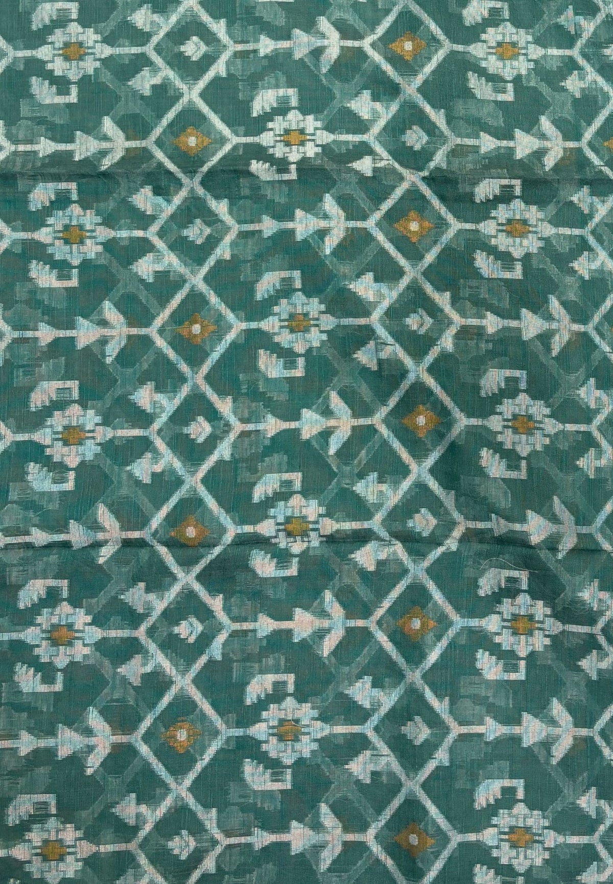 Handloom Cotton Saree-Metalic Green in Diamond Pattern Border