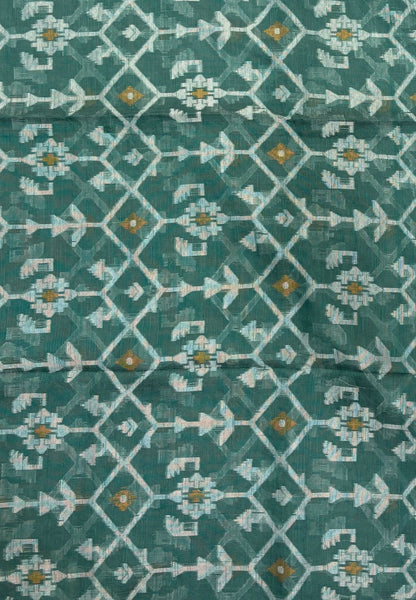Handloom Cotton Saree-Metalic Green in Diamond Pattern Border