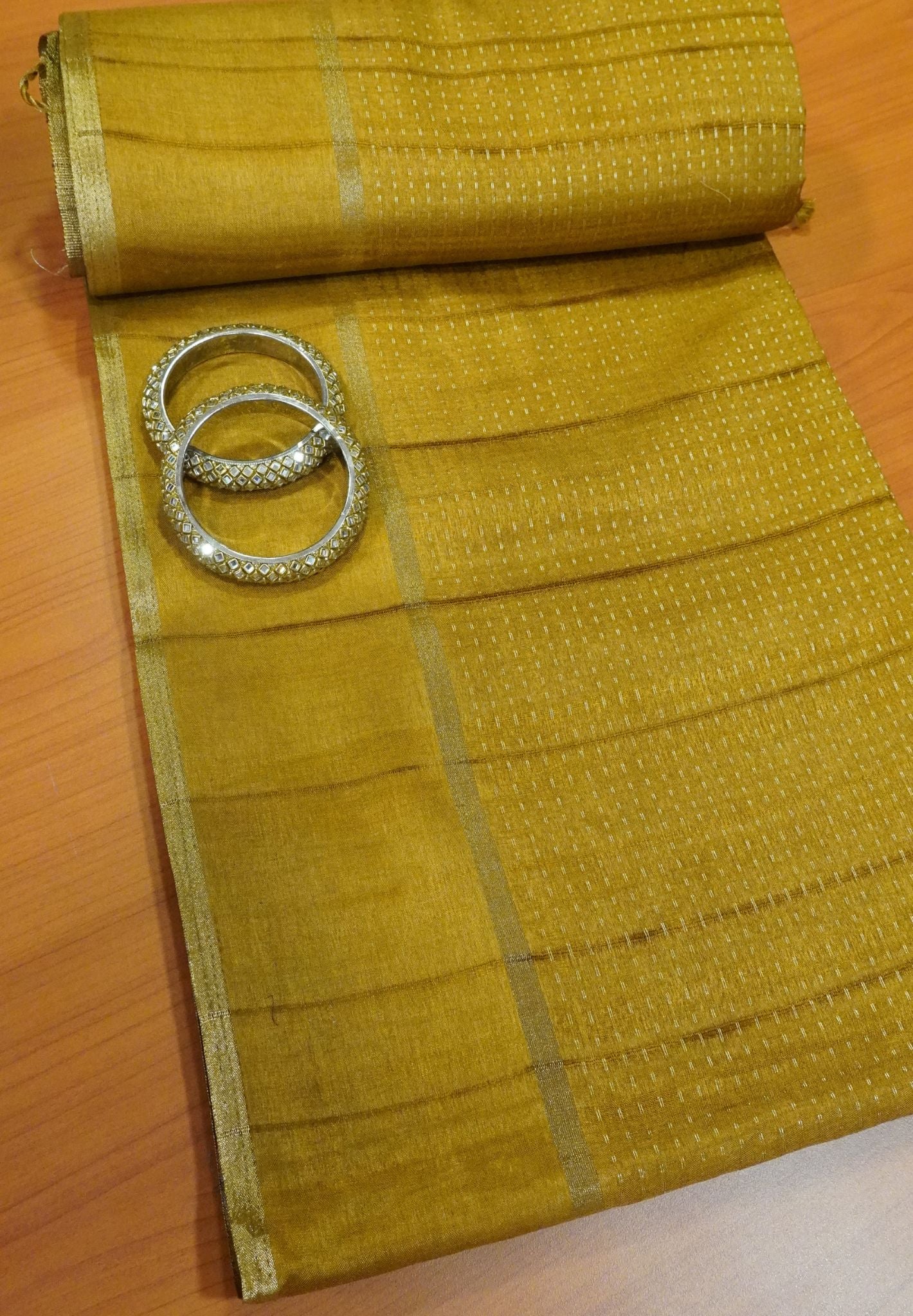 Matka Tussar Saree - Mini Zari Gold