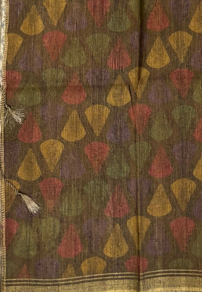 Matka Tussar saree -Mehndi Green