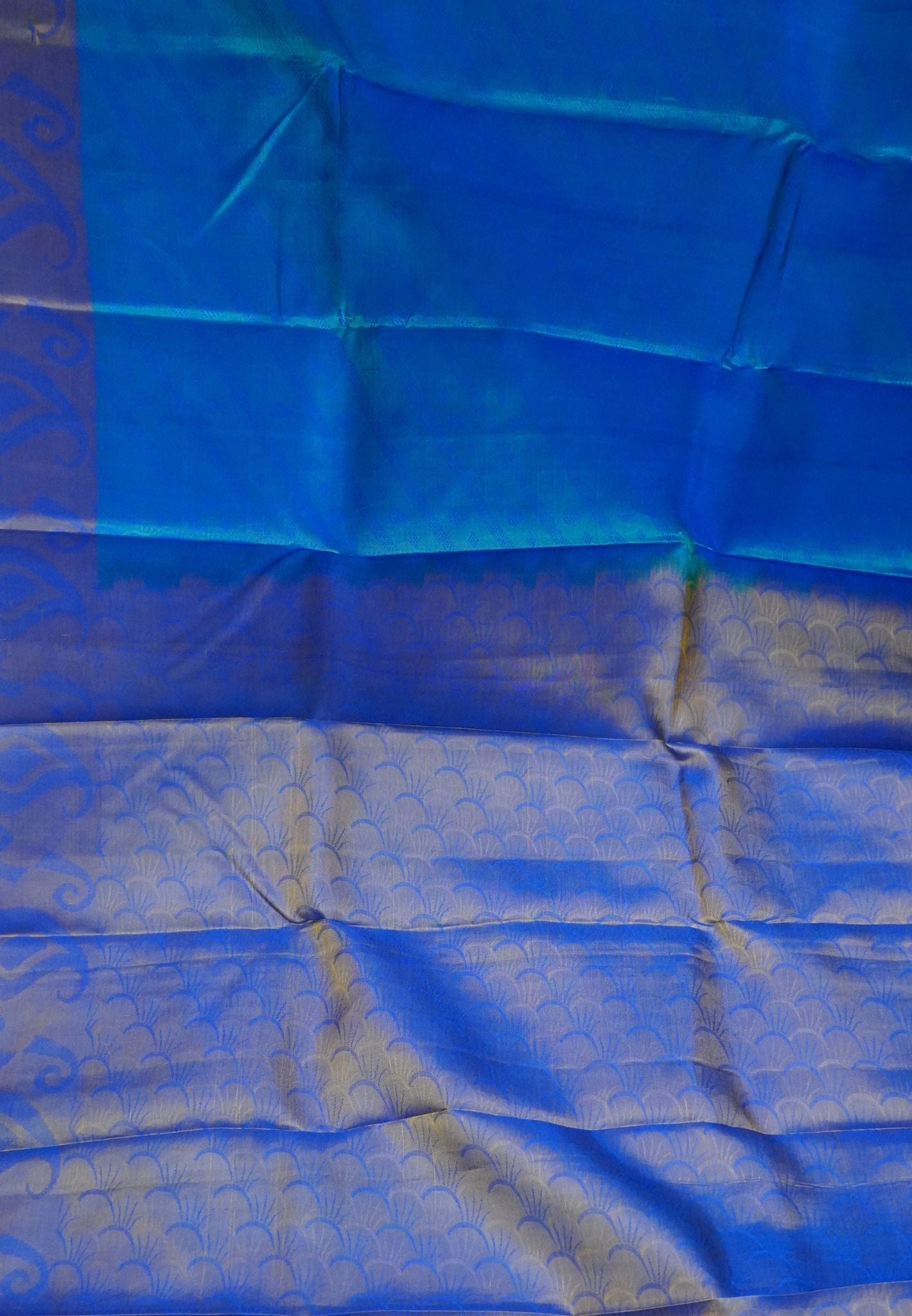 Pure Kanchipuram Silk Saree -Blue  with Self Emboss