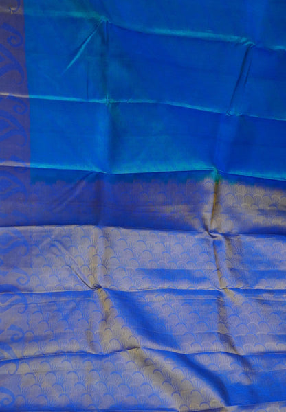 Pure Kanchipuram Silk Saree -Blue  with Self Emboss