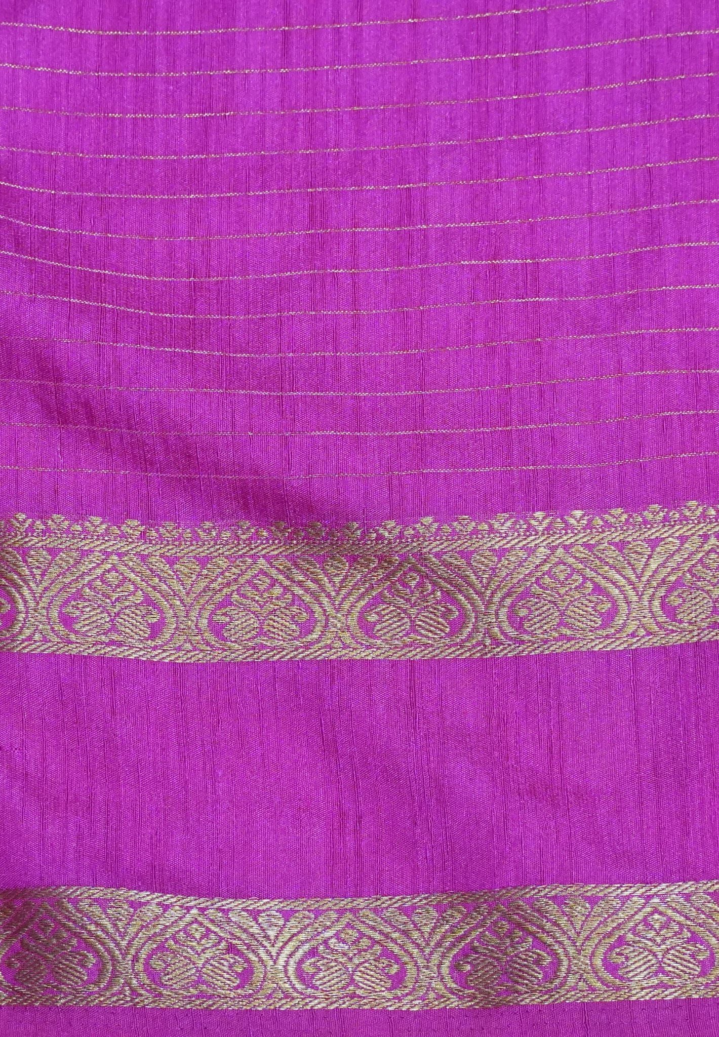 Semi Raw Silk Saree – Classic Zari Stripes - Rani Pink