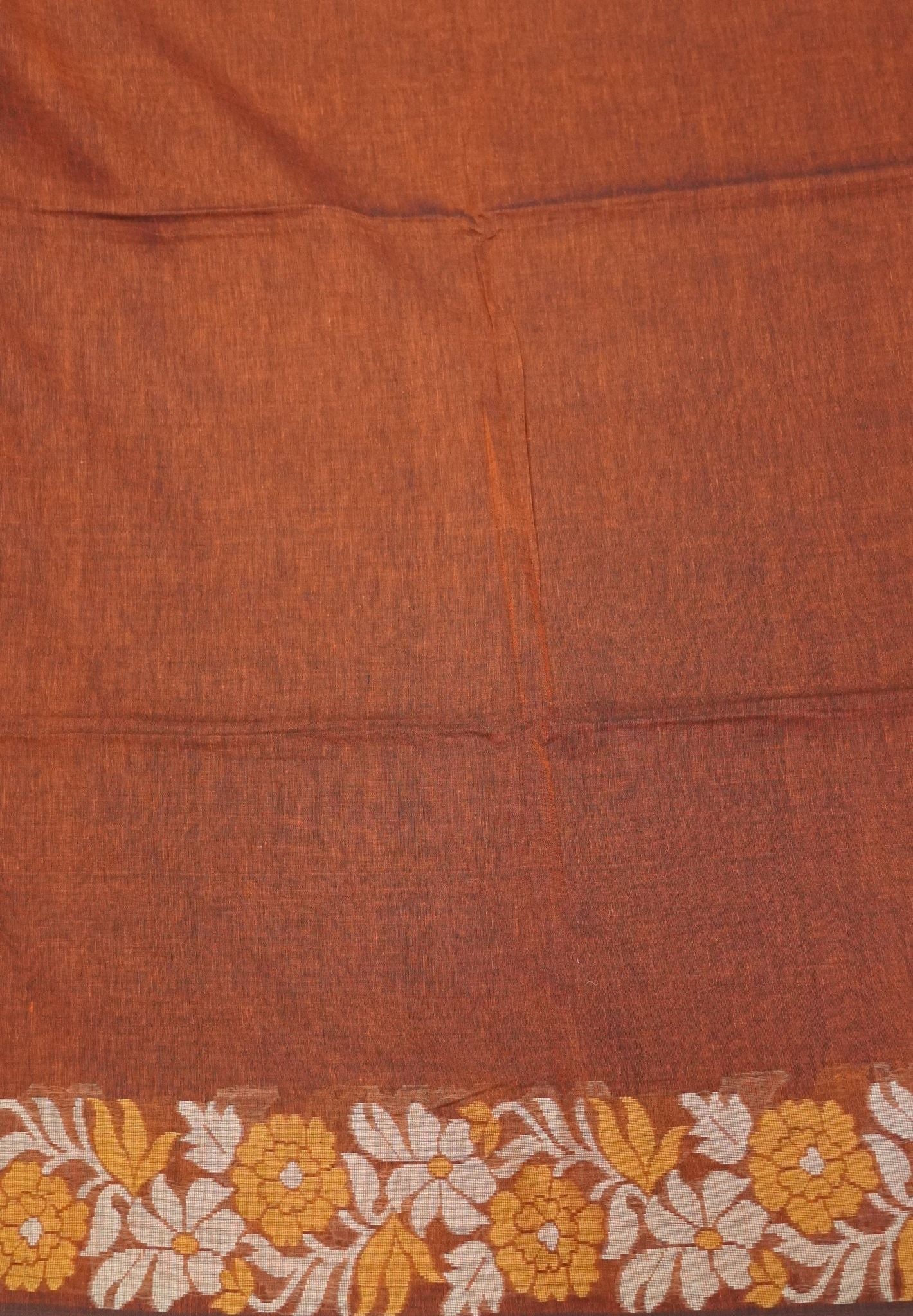 Handloom Cotton Saree-Honey Marigold Floral Jamdhani Border