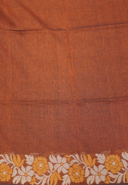 Handloom Cotton Saree-Honey Marigold Floral Jamdhani Border