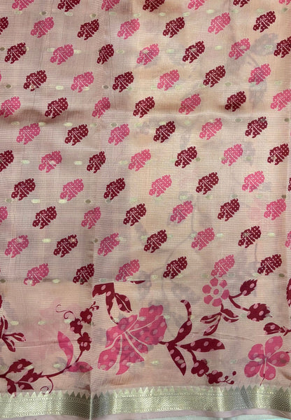 Soft Tussar Saree-Pink In Floral Vine Border