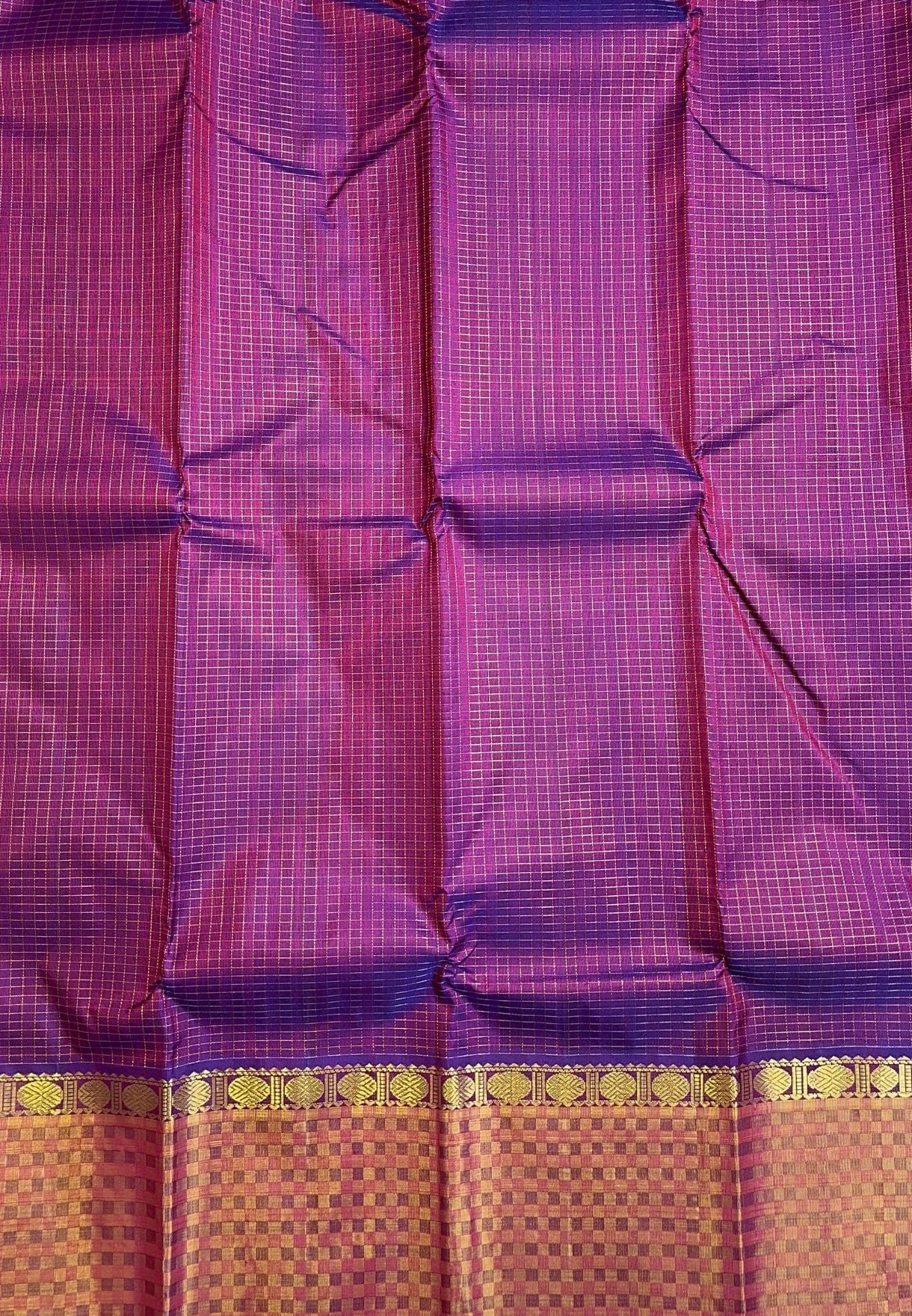 Pure Kanchipuram Silk Saree-Wine with Grand Checkered Border