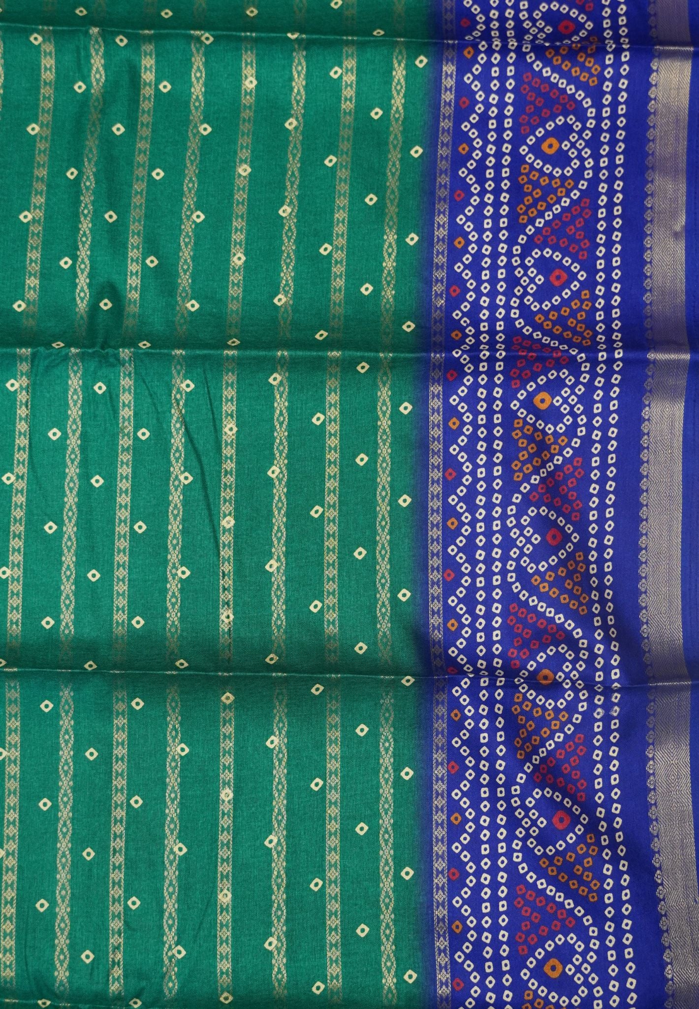 Dola Silk Saree-Ramar Green with Bandhini Print
