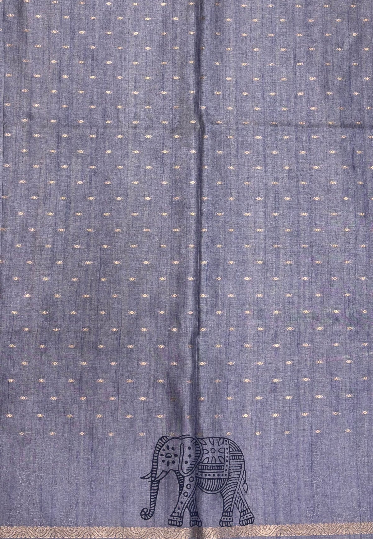 Semi Tussar Saree-Blue in Traditional Elephant Motif Zari Border