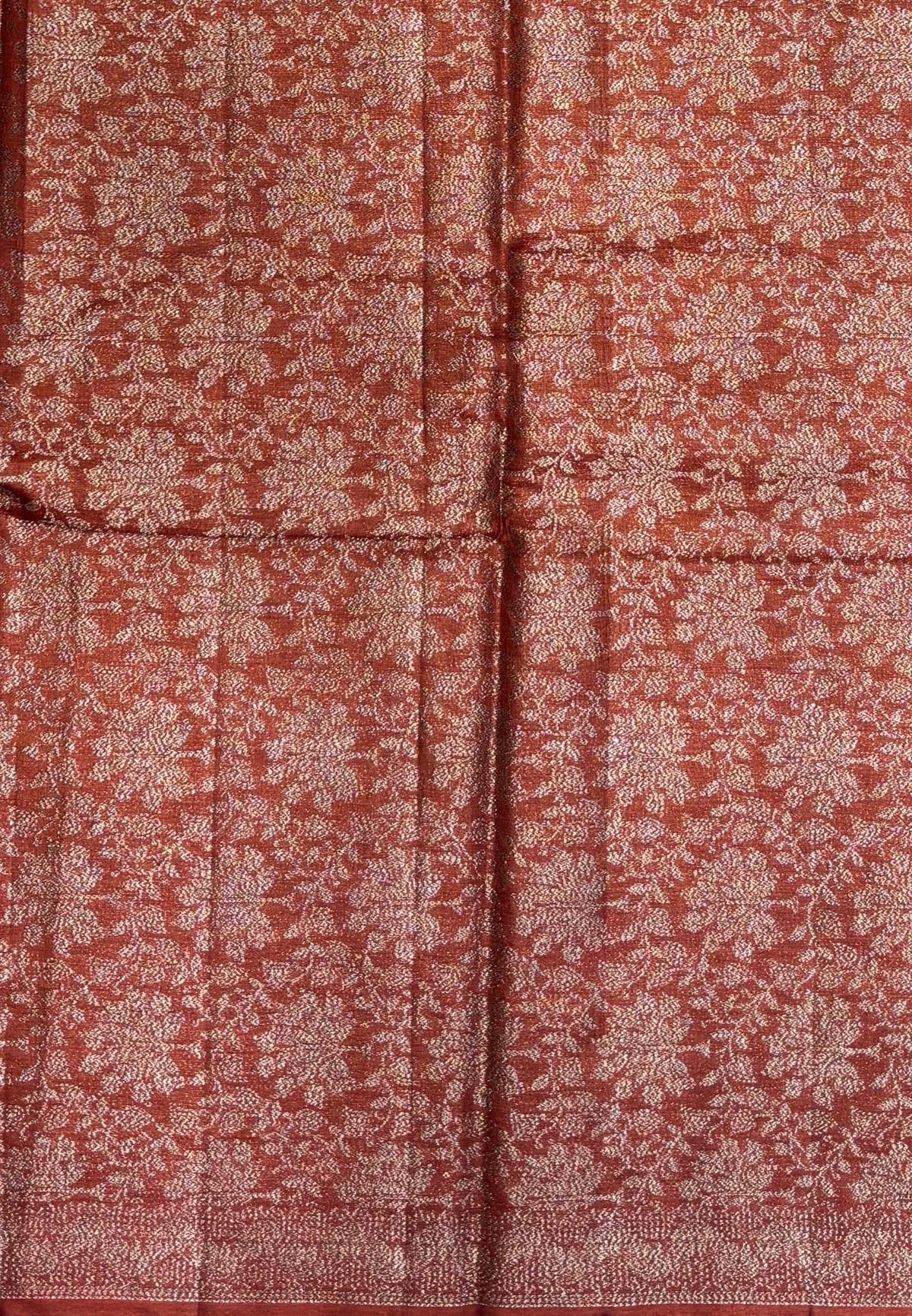Pure Tussar Saree-Rust Orange in Floral Vine Brocade Border