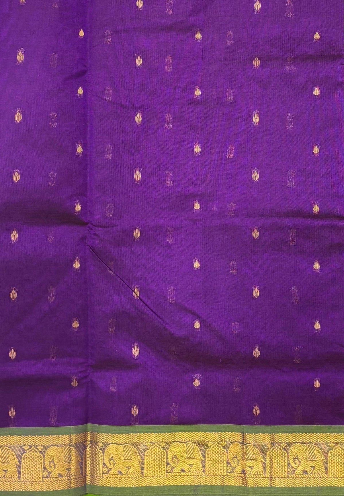 Silk Cotton Saree–Purple-Light Green in Mini Buttas with Contrast Border