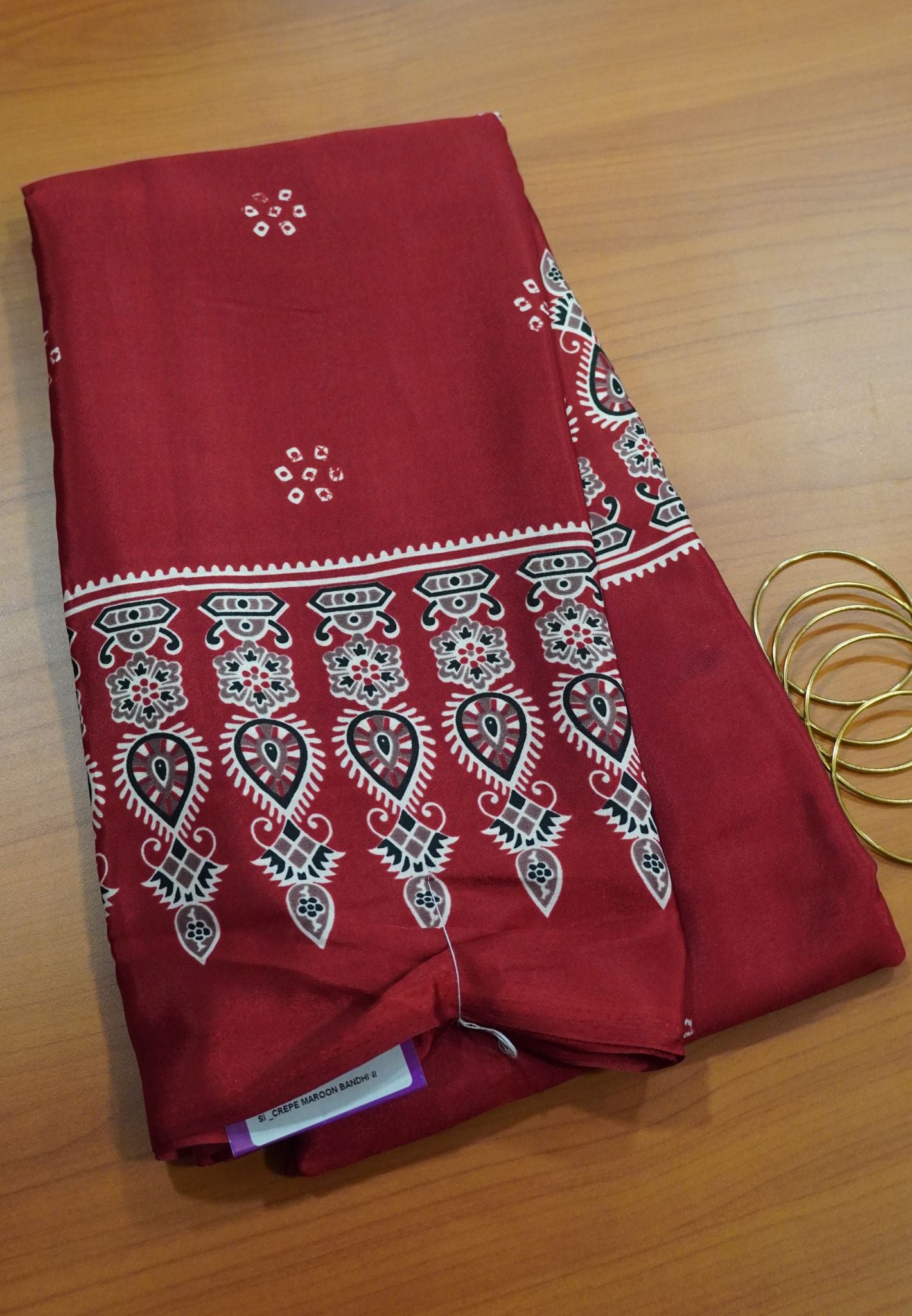 Crepe Saree - Bandhini Maroon