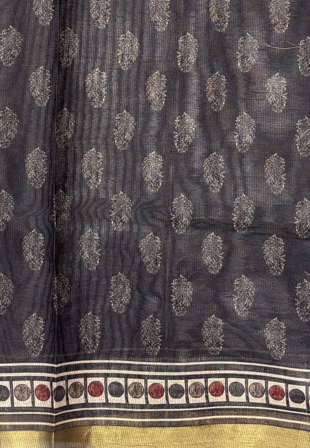 Kota Saree-Green With Geometric Dot & Stripe Border