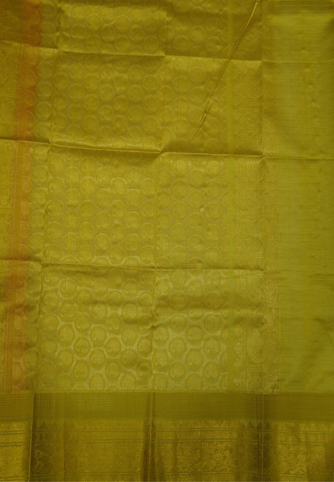 Pure Silk Cotton Saree-Peach Pink in Golden Zari Checks with Contrast Border