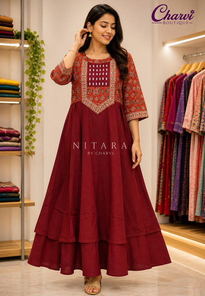 Anarkali Kurti-Mirror Work
