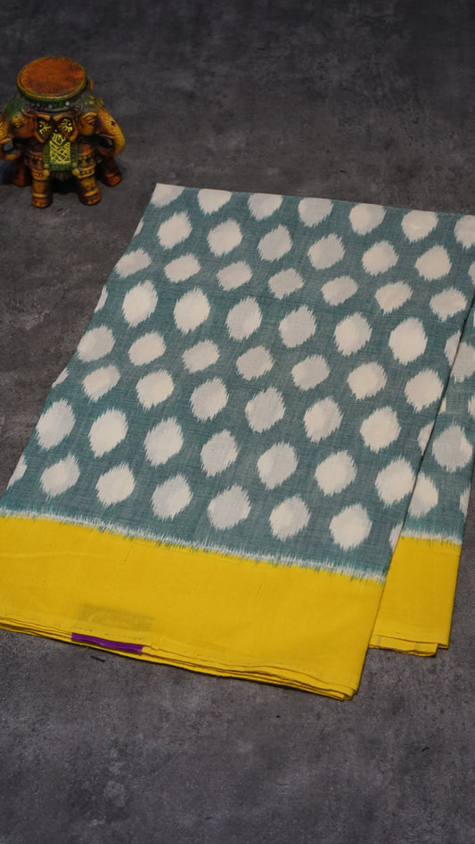 Pochampally Cotton double Ikkat Saree Teal Green