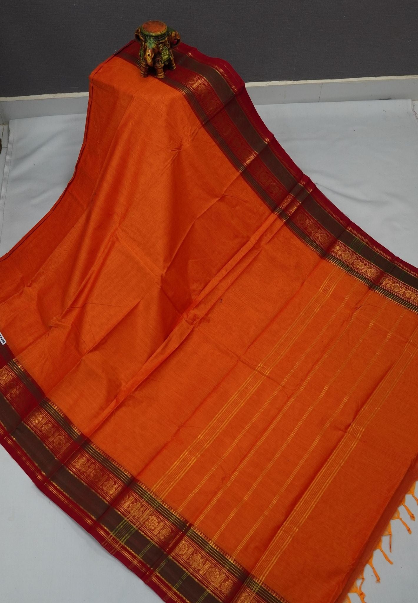 Chettinadu Cotton Saree-Orange with Double Border