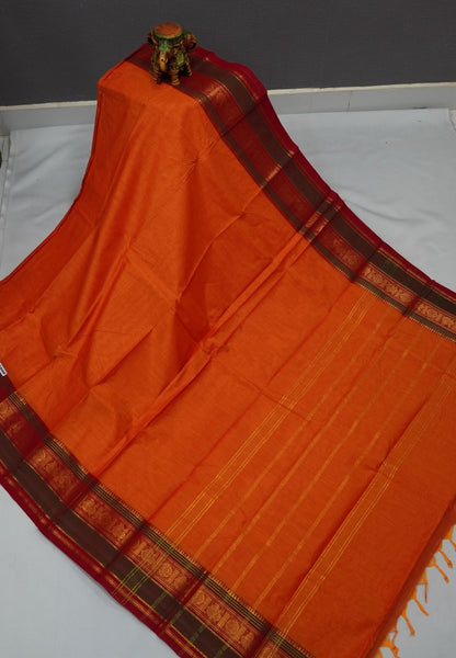 Chettinadu Cotton Saree-Orange with Double Border