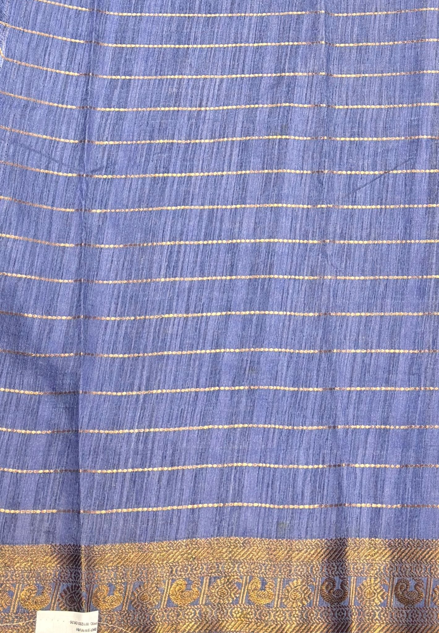 Semi Raw Silk Saree-Navy Blue in Zari Lines with Contrast Annam Border
