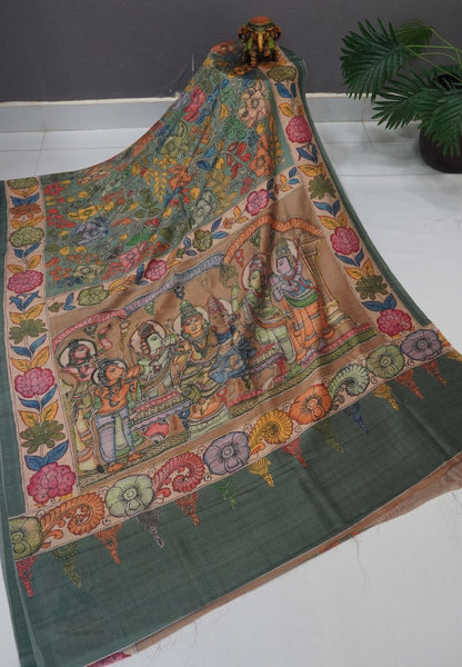 Premium Silk Saree-Metallic Green
