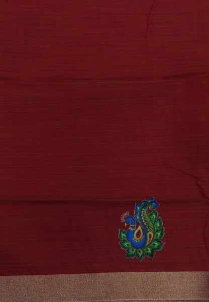 Cora Linen Saree-Beige with Thanjur Print