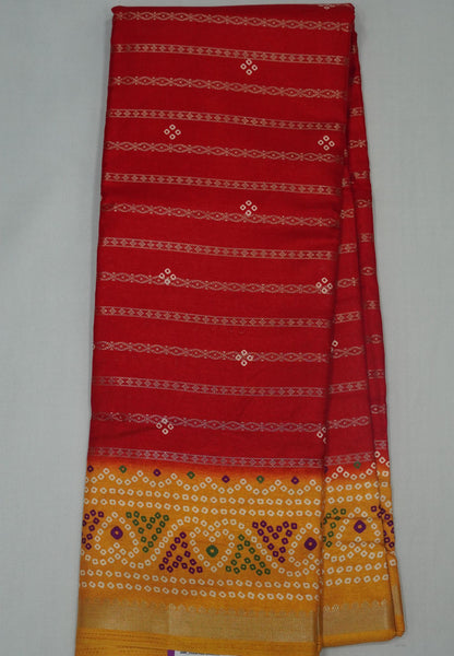 Dola Silk Saree-Red with Bandhini Print