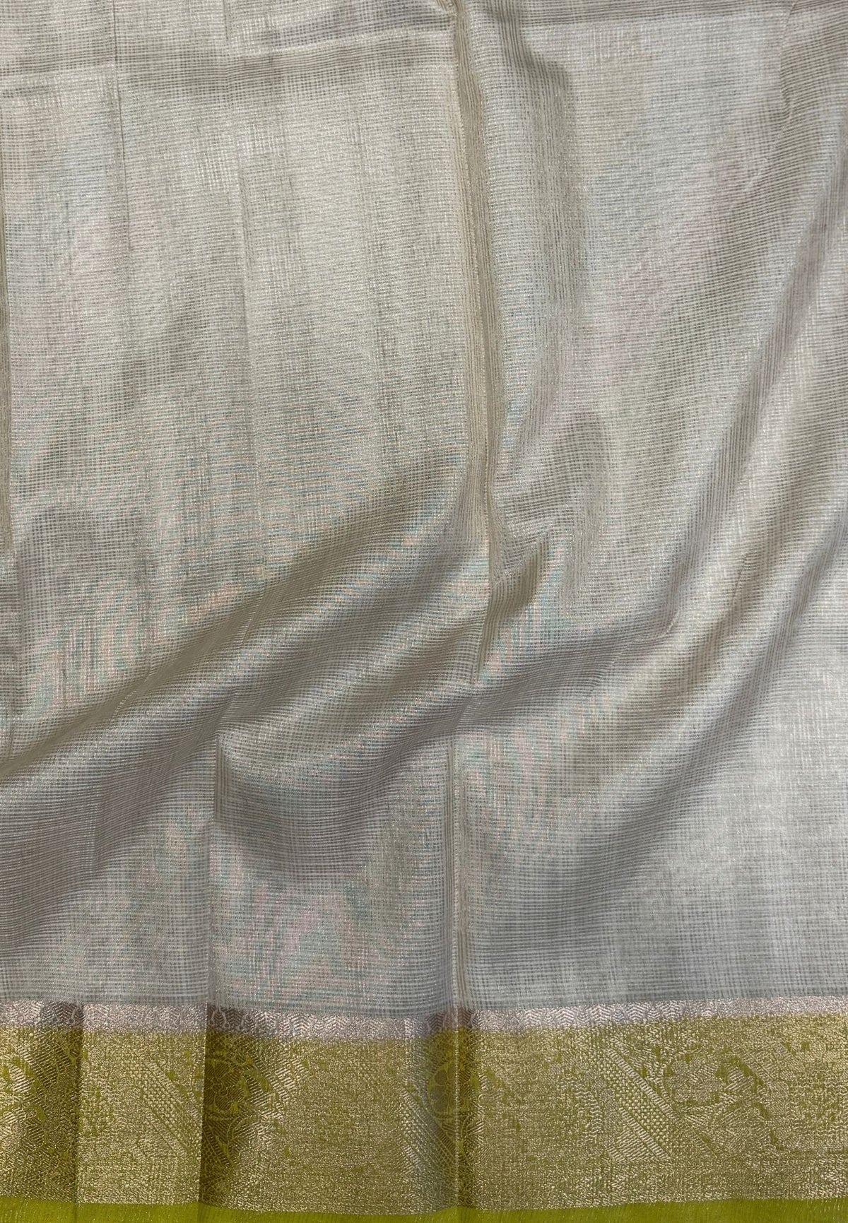 Kota Saree-Cream-Lime Green In Floral Vine Zari Border